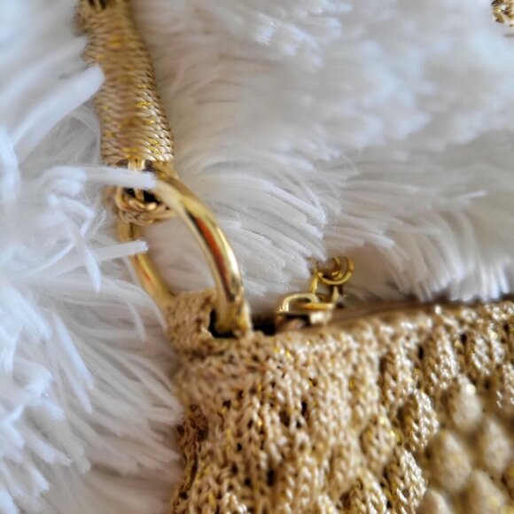 The Sak Original Gold Metallic Woven Crochet Shoulder Bag Chain Strap & Zipper - Picture 8 of 9